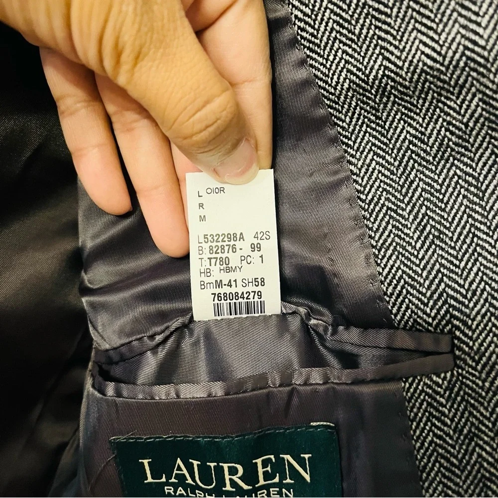 Lauren Ralph Lauren Herringbone Wool Blazer – Gray – 40R Classic Fit
